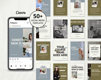 50+ Instagram Templates for Coaches | Canva Social Media Kit for Service Based Business | Minimalist Modern Branding for Female Entrepreneur