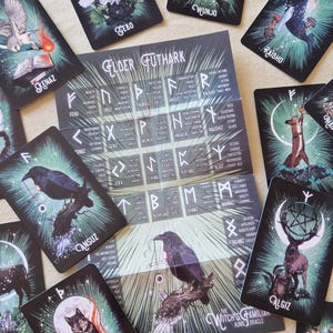 Baralho de Oráculo de Runas de Bruxa para Iniciantes – Futhark Ancião, Cartas de Animais Espirituais, Presente para Bruxas Novatas, Ferramenta de Adivinhação Moderna