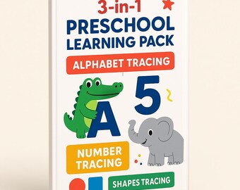 3-in-1 Preschool Learning Pack – Alphabet, Numbers & Shapes Tracing Worksheets | Printable PDF for Kids