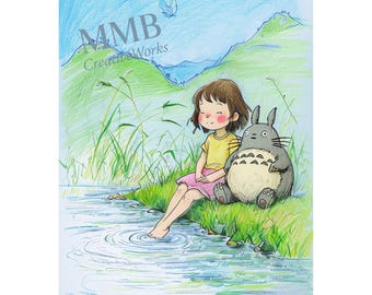 Totoro River Scene Photo Template: Studio Ghibli Inspired Digital Art