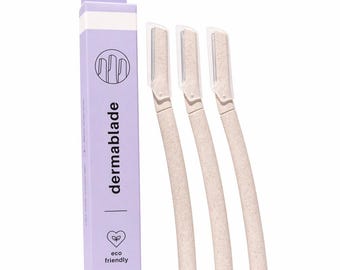 3pc Eyebrow Facial Razor Dermaplaning Tool, Biodegradable Wheat Straw Handle, Peach Fuzz