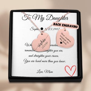 To My Daughter Necklace – Custom Engraved Heart Pendant with Message Card – Gift from Mom – Birthday or Graduation Jewelry