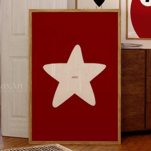 Hand Drawn Star Wall Art, Red Hand Drawn Print, Aesthetic Star Drawing, Game Room Star Print, Trendy Retro Bar Cart Print, Trendy Wall Art
