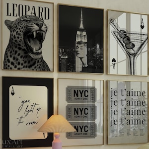 Set of 6 Gallery Wall Print – Black And White Fashion Print, NYC Wall Art, Trendy Aesthetic Chic Y2K Apartment Decor, Collage Print