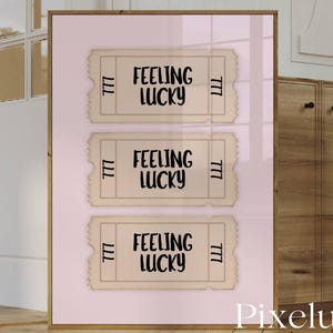 Pink Lucky Retro Girly Ticket Wall Art, Retro Pink Ticket Poster for Dorm, Y2K Room, Girl Apartment Decor, Ticket Club Print, Ticket Poster