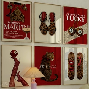 Retro Girly Wall Art Set – 6 Trendy Posters, Y2K Fashion Decor, Trendy Leopard Prints, Aesthetic Dorm & Apartment Decor, Leopard Wall Art