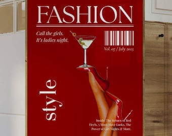 High Heels Martini Wall Art, Fashion Magazine Cover Y2k Fashion Print, Stylish And Cool Girl Aesthetic Wall Art, Collage Apartment Print,