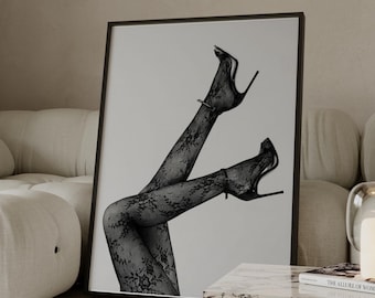 Black Heels Wall Art – Stockholm Style Fashion Photography Poster, Chic Feminine Decor, Modern Black & White Wall Art, Fashion Girl Poster