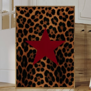 Leopard Star Wall Art, Red Star Print, Aesthetic Star Drawing, Game Room Star Print, Trendy Retro Bar Cart Print, Trendy Wall Art