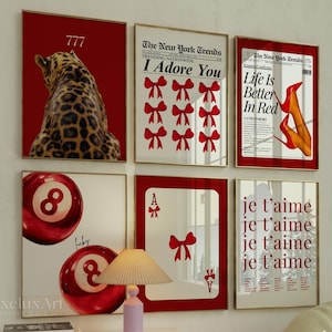 Gallery Girly Red Cheetah Wall Art Set, Red Leopard Preppy Prints, Aesthetic Apartment Decor, Cheetah, Red Y2K Wall Art, Aesthetic Poster