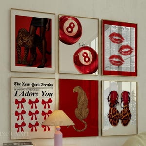 Gallery Retro Red Leopard Wall Art Set, Girly Red Prints, Aesthetic Apartment Decor, Trendy Cheetah, Aesthetic Red Y2K Wall Art for Bedroom