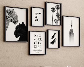 Stockholm Style Leopard & Panther Print, C’est La Vie Typography, Heels, Empire State Building, Fashion Posters | Modern Gallery Wall Art
