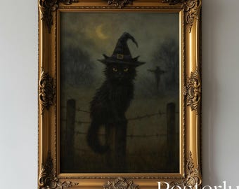 ハロウィン黒猫魔女プリント | レトロヴィンテージハロウィンバイブス