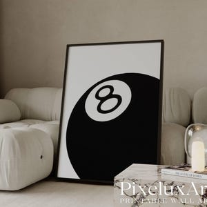 Modern 8 Ball Print, Black & White Pool Art Print, Pool 8 Ball Poster, Collage Wall Art, Game Room Print, Funky Y2K Billiard Wall Decor