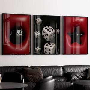 Set di 3 stampe murali Hypebeast, stampa 3D, arredamento urbano alla moda, poster per sala giochi, arredamento per la stanza HypeBeast, dadi, palla 8, arte murale a forma di stella