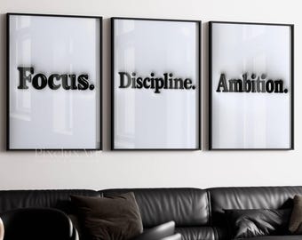 Set of 3 Hypebeast Wall Art, Discipline, Focus, Ambition 3D Print, Trendy Urban Street Decor, Cool Game Room Poster, HypeBeast Gym Posters