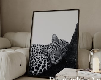 Schwarz-Weiß-Leoparden-Wandkunstdruck, moderner Y2K-Modedruck, Geparden-Wandkunst, schickes ästhetisches Tierdekor, stilvoller Geparden-Druck