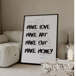 Make Love Make Art Trendy Collage Print, Black And White Y2k Fashion Print, Collage Apartment Print, Retro Funky Print, Stylish Wall Art