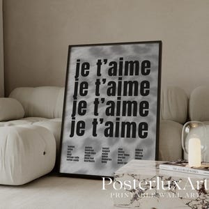 Je T’aime Print Art, French Quote Typography Poster, Black & White Modern Y2k Fashion Print, Collage Apartment Print, Stylish Wall Art