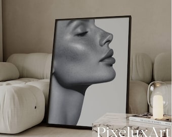 Impresión artística de retrato femenino en blanco y negro: póster de silueta corporal moderna y elegante, póster de estética de moda Y2K, arte moderno al estilo de Estocolmo