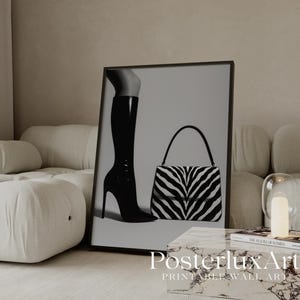 Black & White Luxury Heels Poster, High Heels Fashion Wall Art, Magazine Cover Zebra Wall Art, Stockholm Style Aesthetic Luxury Boots Print