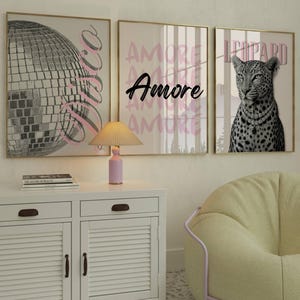 Set of 3 Pink Leopard Wall Art, Pink Gray Y2k Leopard Poster Set, Stylish And Cool Cheetah Art for Dorm Room, Aesthetic Girly Leopard Print