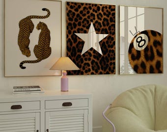 Leopard Wall Art Set, Aesthetic Leopard Print, Leopard Wall Art for Bedroom, Chic Stylish Y2k Apartment Decor, Animal Print Decor