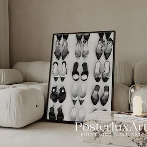 Black and White Vintage Heels Poster – Retro High Heels Wall Art, Luxury Shoe Print, Fashion Home Decor, Stockholm Style Heels Print
