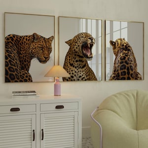 Set of 3 Leopard Wall Art, Retro Cheetah Wall Art, Leopard Y2K Aesthetic, Trendy Leopard Print, Dopamine Decor for Bold Spaces, Retro Print