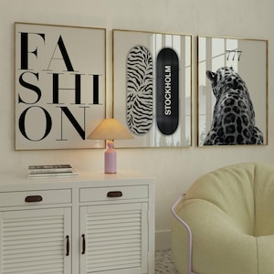 Trendy Black and White Fashion Wall Art, Stockholm Modern Aesthetic Chic Apartment Decor, Stylish Y2K Wall Art, Fashion Leopard Print