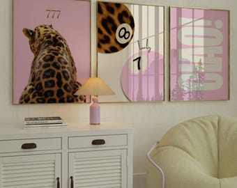 Pink Collage Apartment Print, Preppy Y2k Fashion Print, Leopard Pink Stylish And Cool Girl Aesthetic Art for Teen & Dorm Room, Leopard Print
