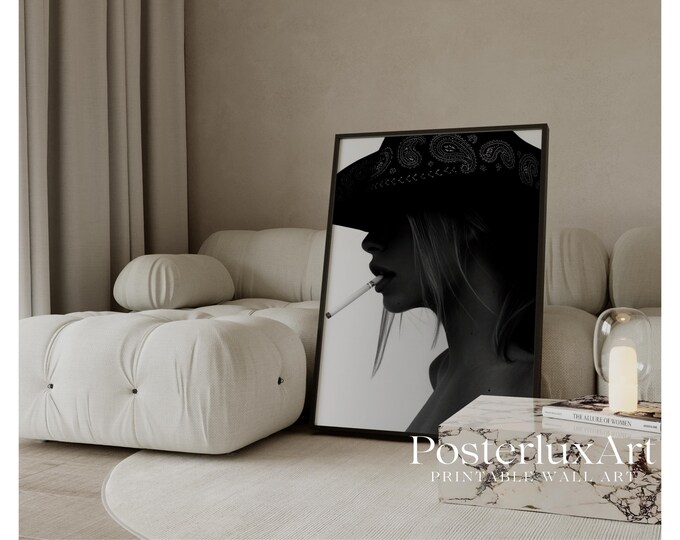Stockholm Style Cowboy Girl Wall Art, Black & White Western…