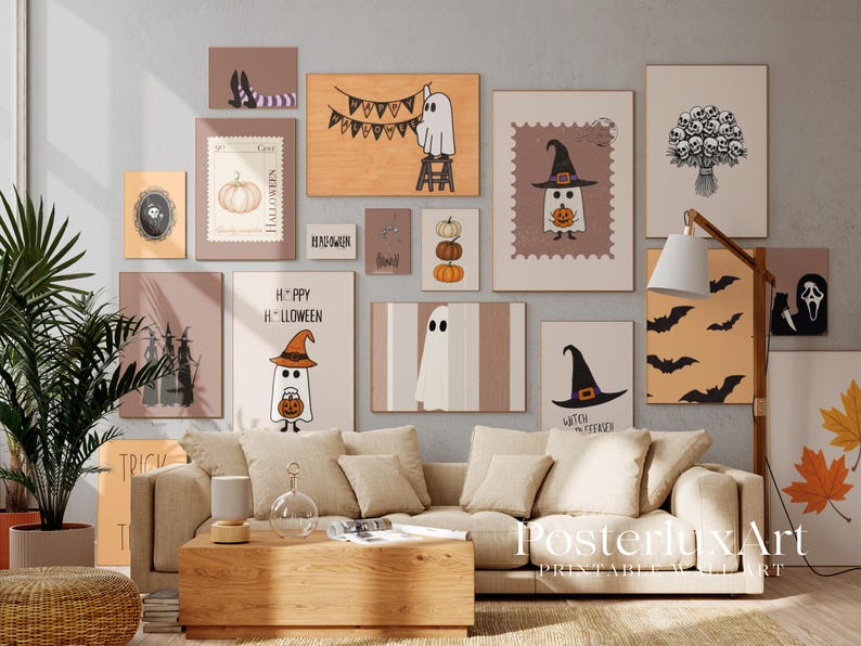 Vintage Halloween Wall Art Bundle Set of 18