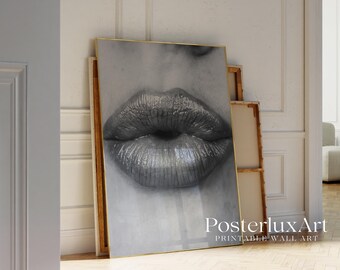 Black and White Kiss Lips Wall Art, image 4