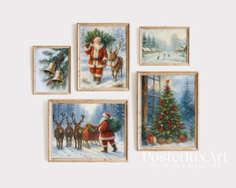 Vintage Christmas Wall Art Set, image 1