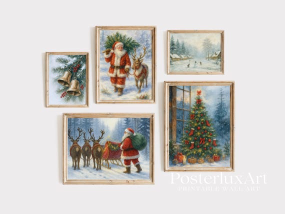 Vintage Christmas Wall Art Set