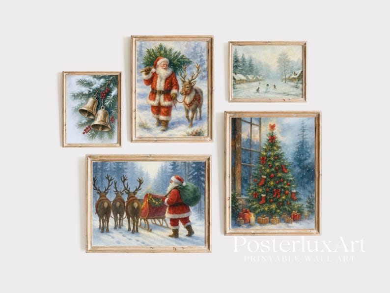 Vintage Christmas Wall Art Set