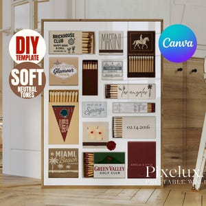 Neutral DIY Canva Matchbook Template - Custom Matchbook Art Template, Matchbook Blank for Custom Matching Gift, Custom Matchbox Art Print