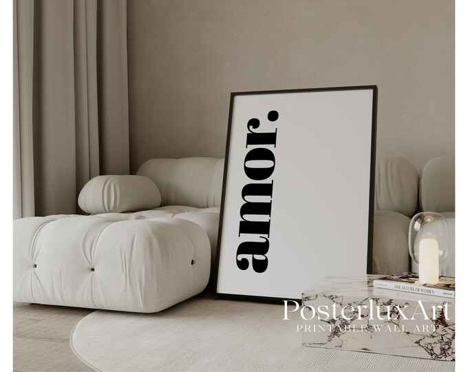 Amor Print, Minimalist Typography Poster, Black and White…