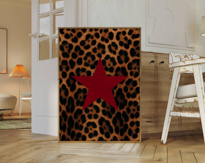 Leopard Star Wall Art, Red Star Print, Aesthetic Star…