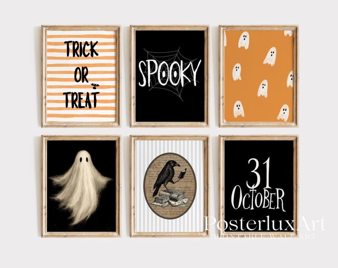 Halloween Wall Art Set of 6 | Trick or Treat, Ghost, Crow…