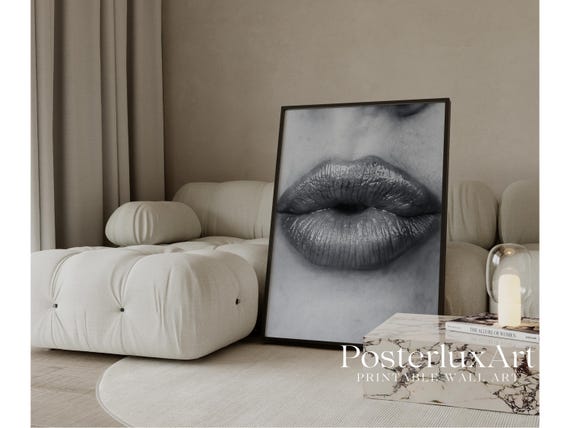 Black and White Kiss Lips Wall Art