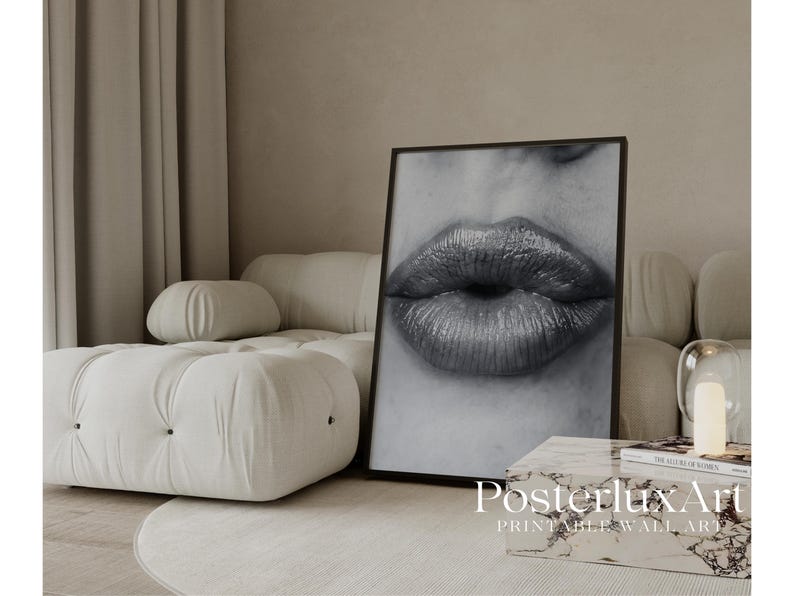 Black and White Kiss Lips Wall Art