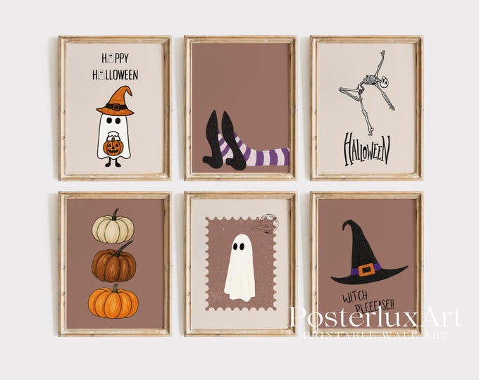 Vintage Halloween Wall Art Set of 6, Ghost Pumpkin Witch…