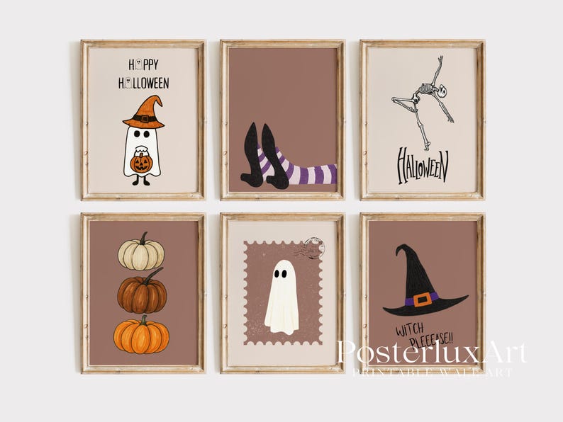 Vintage Halloween Wall Art Set of 6