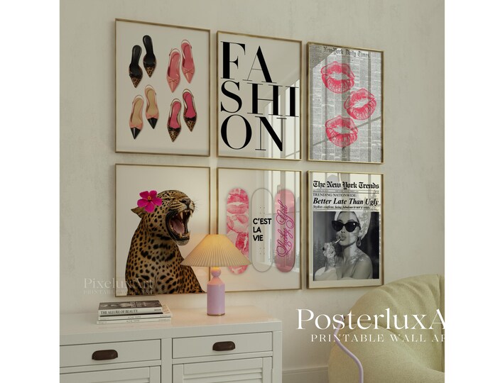 Retro Pink Gallery Leopard Wall Art Set – Girly Fashion…