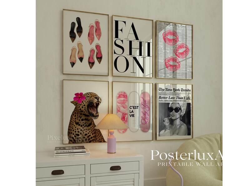 Retro Pink Gallery Leopard Wall Art Set