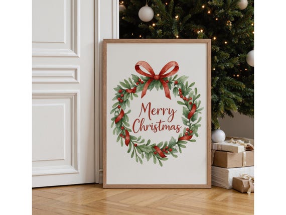 Merry Christmas Wreath Wall Art
