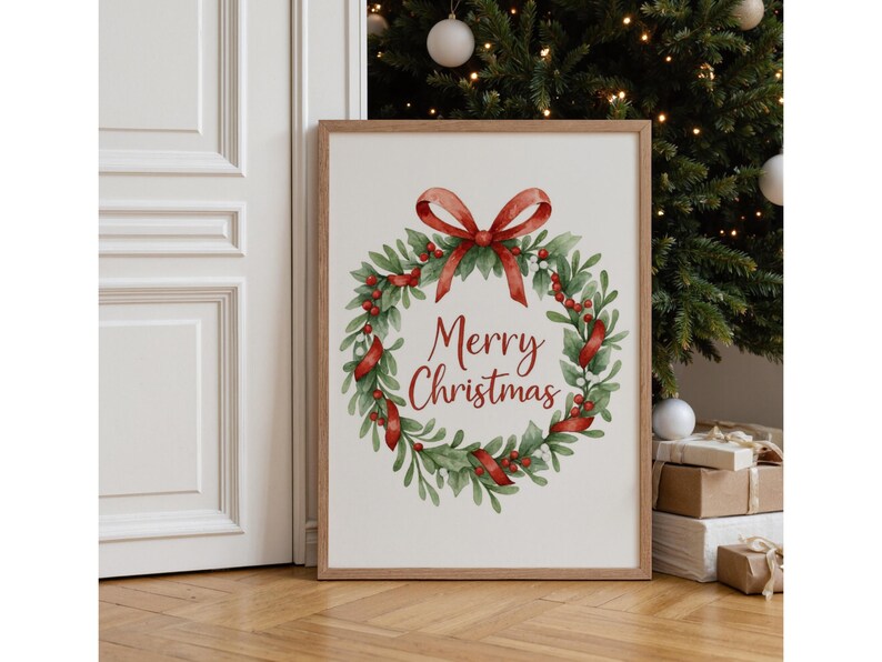Merry Christmas Wreath Wall Art