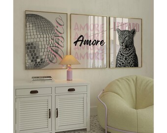 Set of 3 Pink Leopard Wall Art, image 1